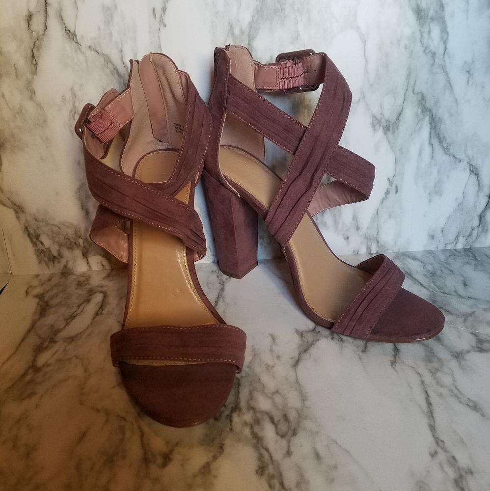 Purple Strappy Suede Sandal Heels